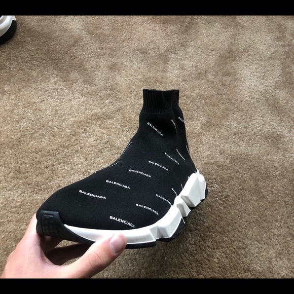 Balenciaga Speed Trainer Logo Print black white - Picture 2 of 4